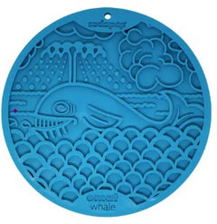 Blue Whale design on enrichment dog lick mat on white background